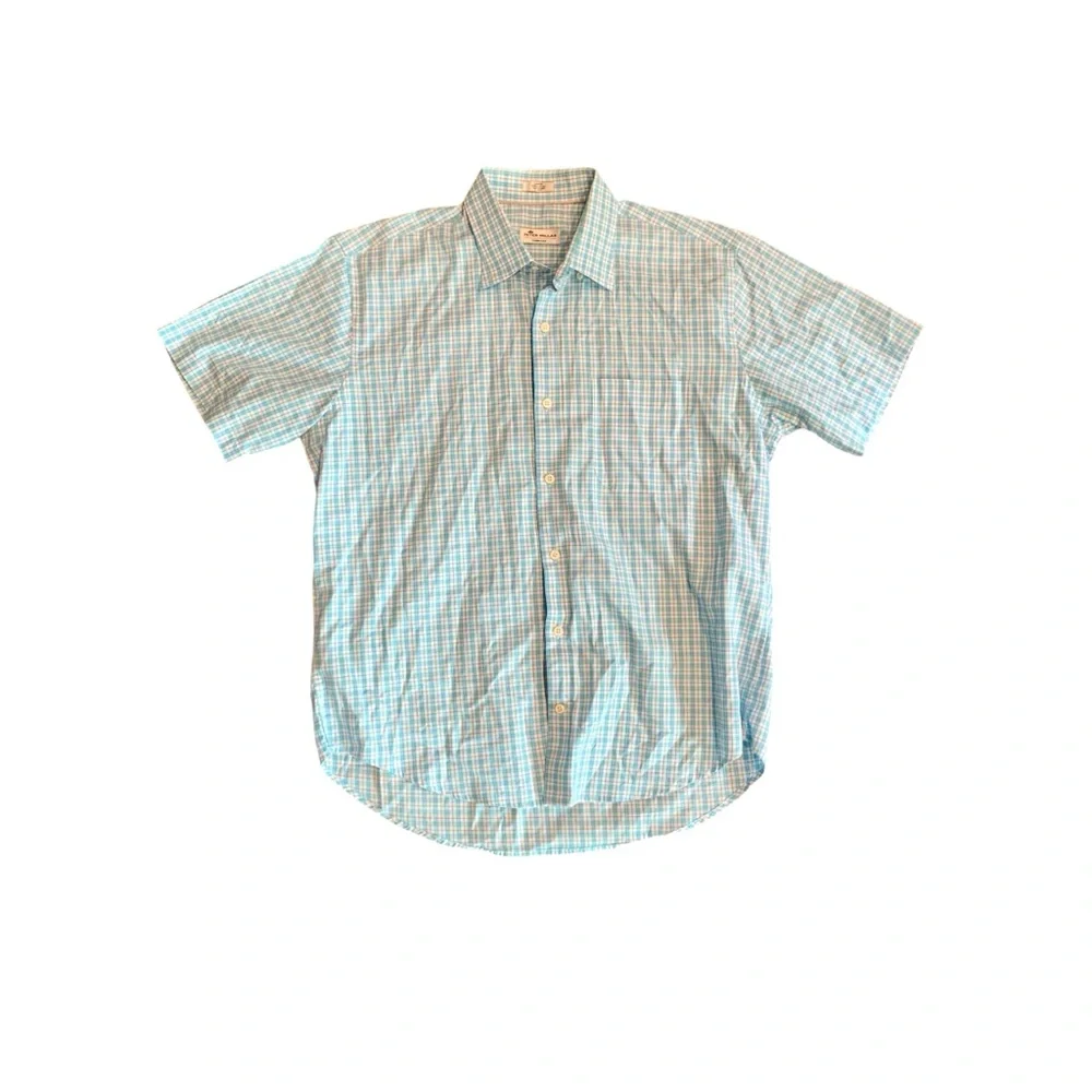 Peter Millar men’s Crown Ease blue plaid button up shirt sleeve shirt, large - Picture 6 of 7